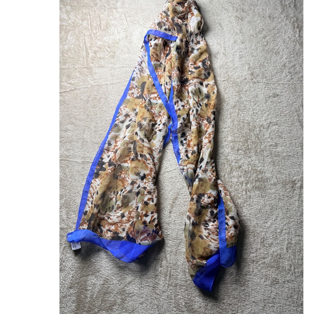 Albert Nipon 100% Silk Scarf Abstract Animal Print Cobalt Blue Border Vintage